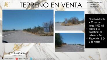 VENTA TERRENO FRENTE A CARRETERA SALIDA AL SUR, LA PAZ, B.C.S