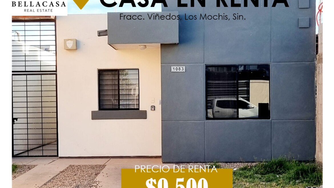 CASA EN RENTA FRACC VIÑEDOS, LOS MOCHIS, SINALOA