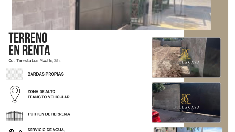 TERRENO EN RENTA COL. TERESITA, LOS MOCHIS, SINALOA