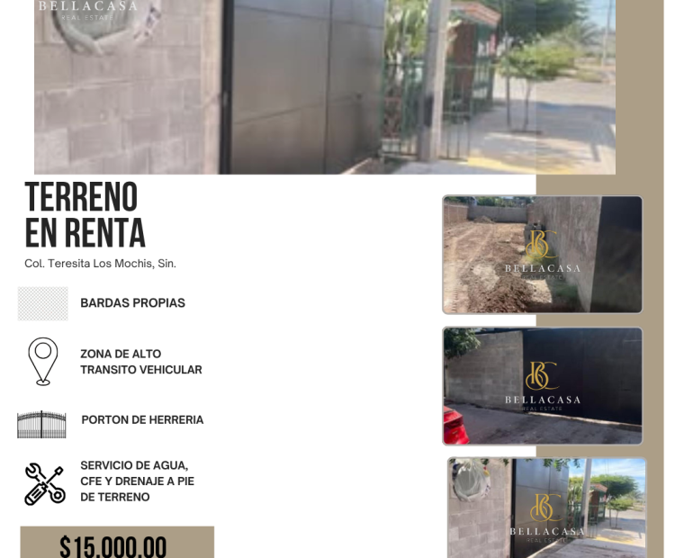 TERRENO EN RENTA COL. TERESITA, LOS MOCHIS, SINALOA
