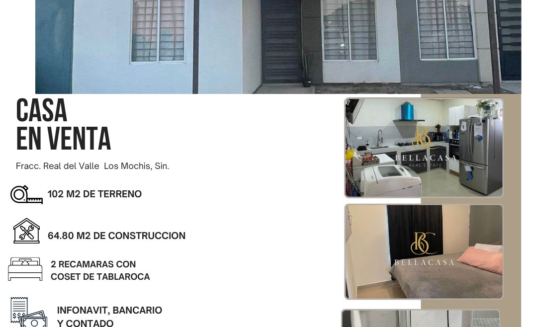 CASA EN VENTA FRACC. REAL DEL VALLE, LOS MOCHIS, SINALOA