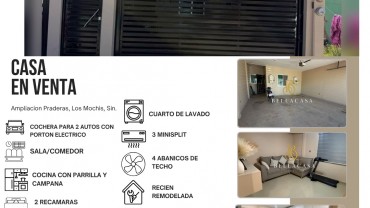 CASA EN VENTA AMPLIACION PRADERAS, LOS MOCHIS, SINALOA