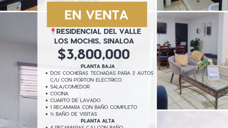 CASA EN VENTA RESIDENCIAL DEL VALLE, LOS MOCHIS, SIN.