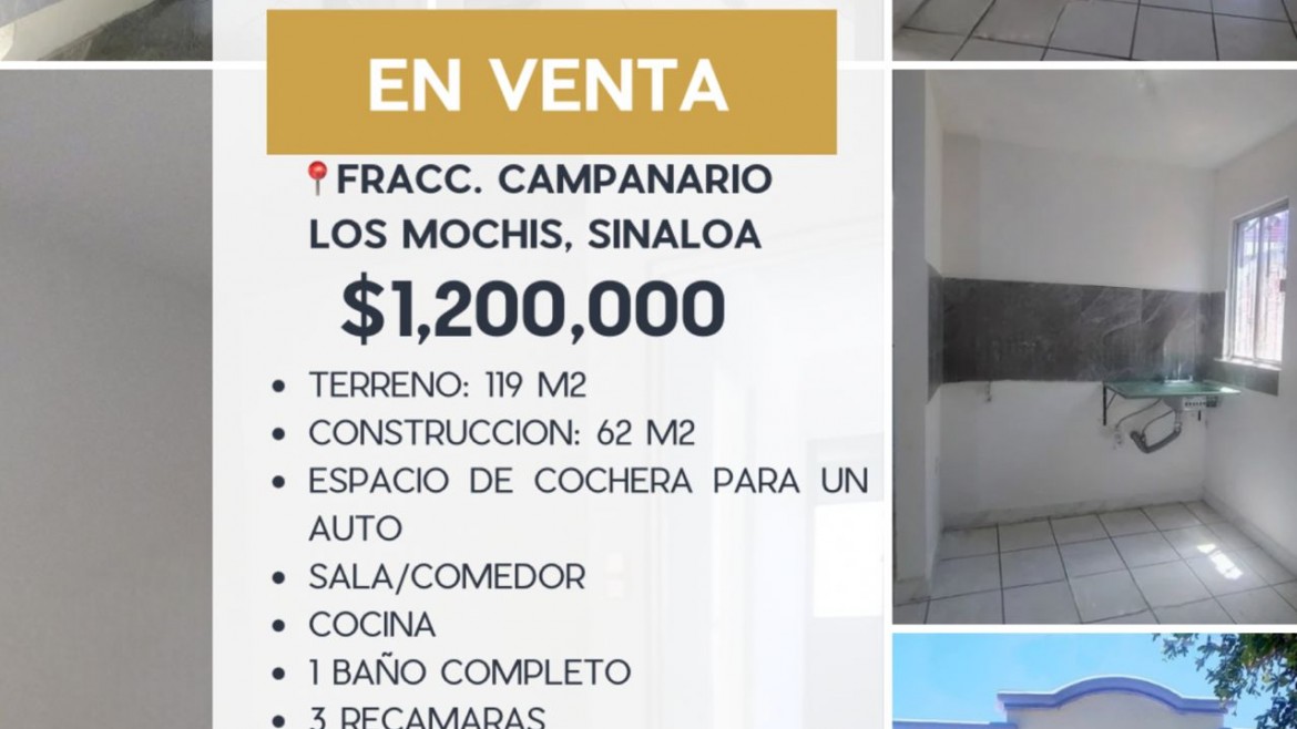 CASA EN VENTA FRACC. CAMPANARIO, LOS MOCHIS, AHOME, SIN.
